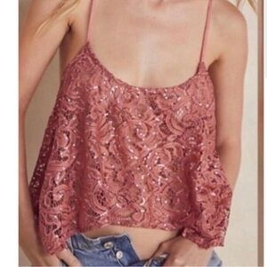 Free People Intimately Best Idea Rose Sequin Lace Cami Size XS - Can Fit S-M Too